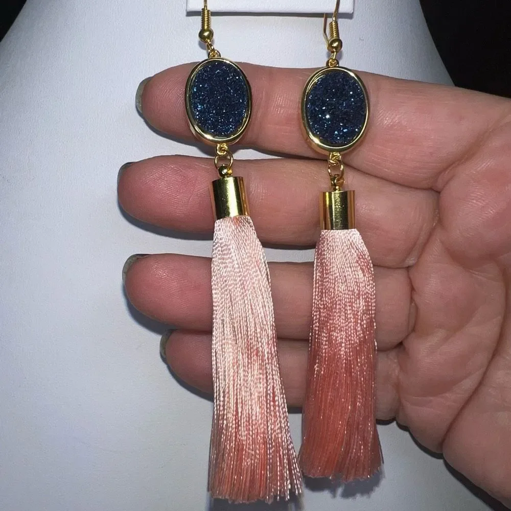 Boho Drusy Tassel Earrings